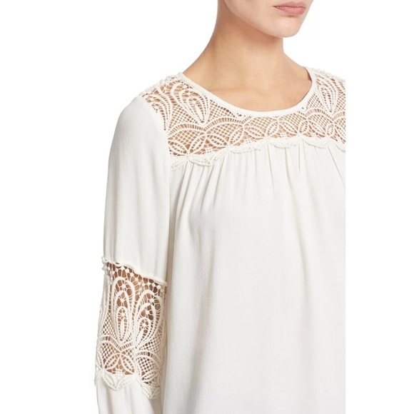 JOIE Coastal Lace Inset White Blouse Top L - Picture 7 of 12